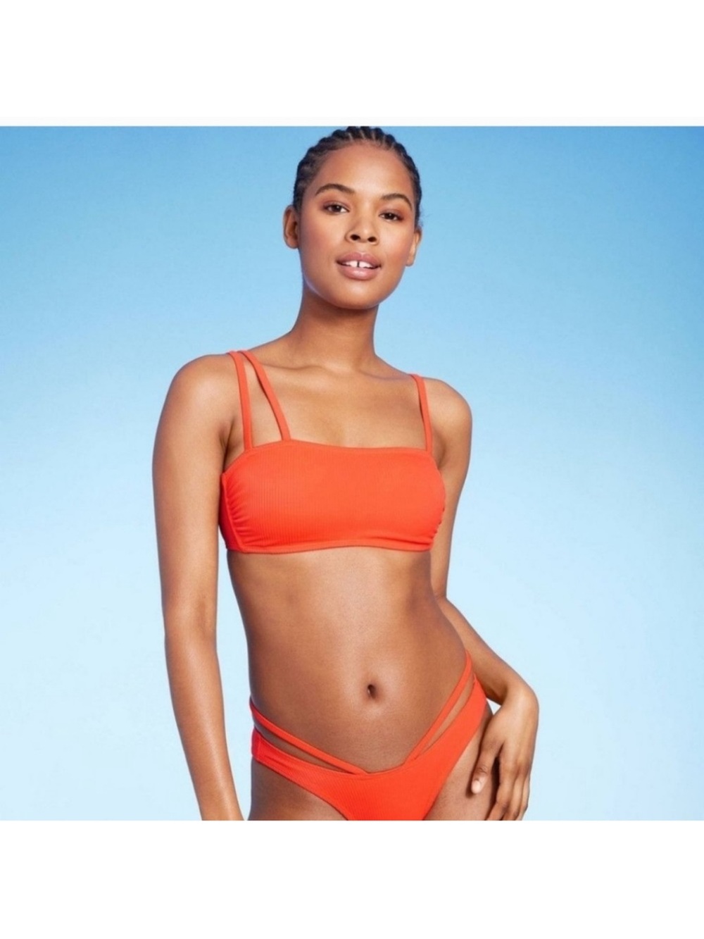 Orange Double-Strap Bandeau Bikini Top - Women Swim